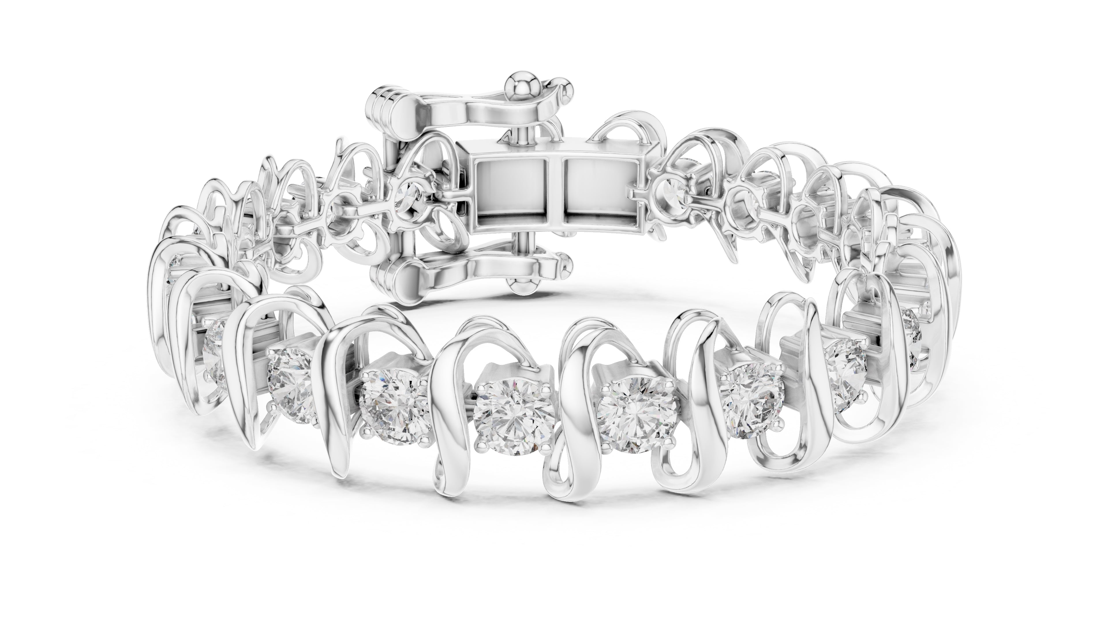 Serpentine Swirl Tennis Chain White Gold