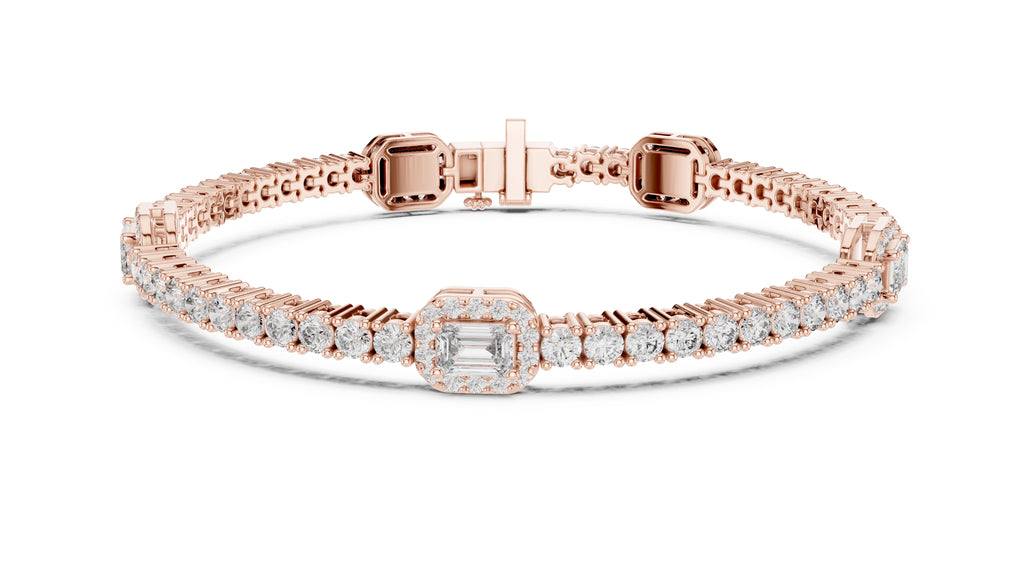 Emerald Halo Station Tennis Chain Rose Gold