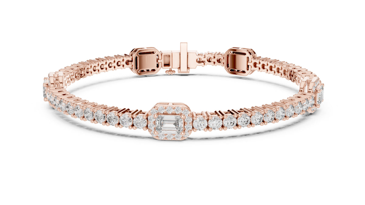 Emerald Halo Station Tennis Chain Rose Gold