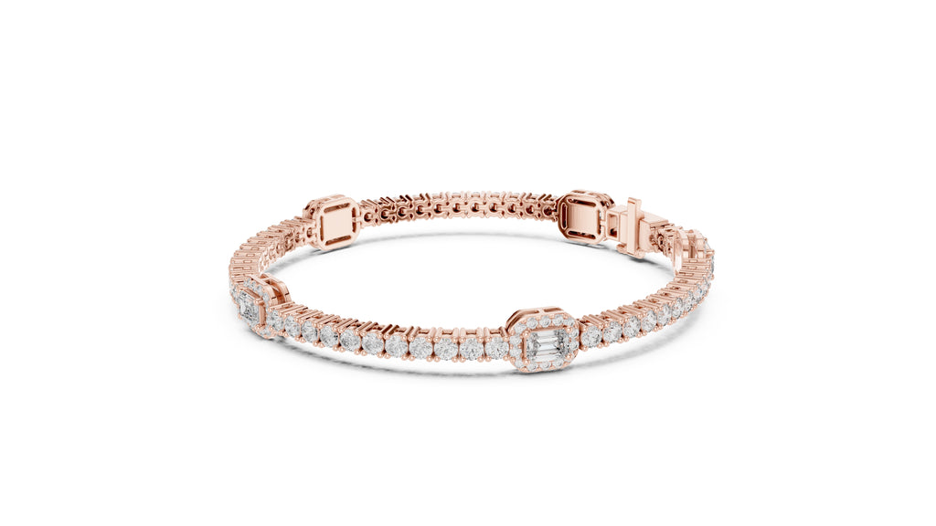 Emerald Halo Station Tennis Chain Rose Gold