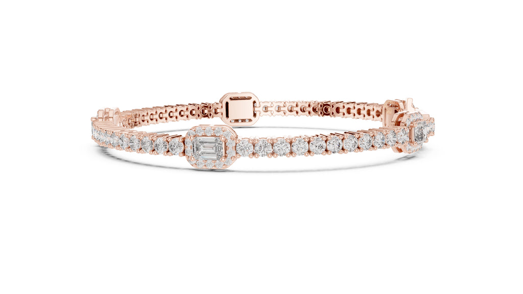 Emerald Halo Station Tennis Chain Rose Gold
