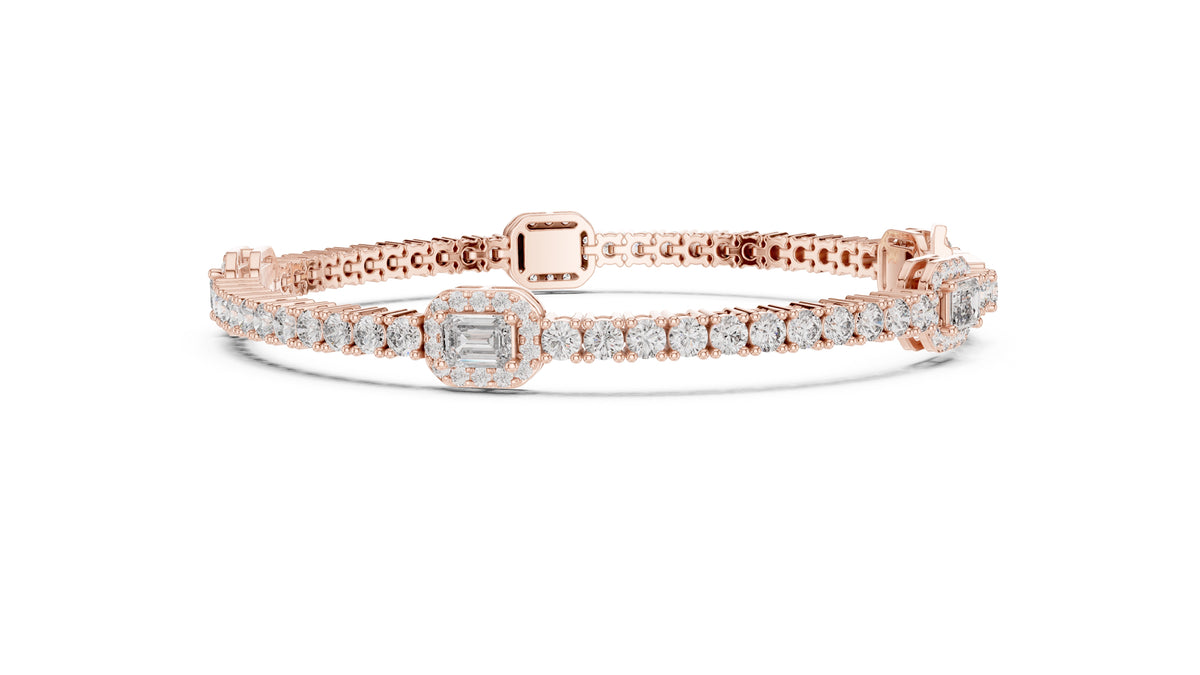 Emerald Halo Station Tennis Chain Rose Gold