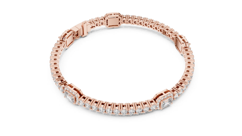 Emerald Halo Station Tennis Chain Rose Gold