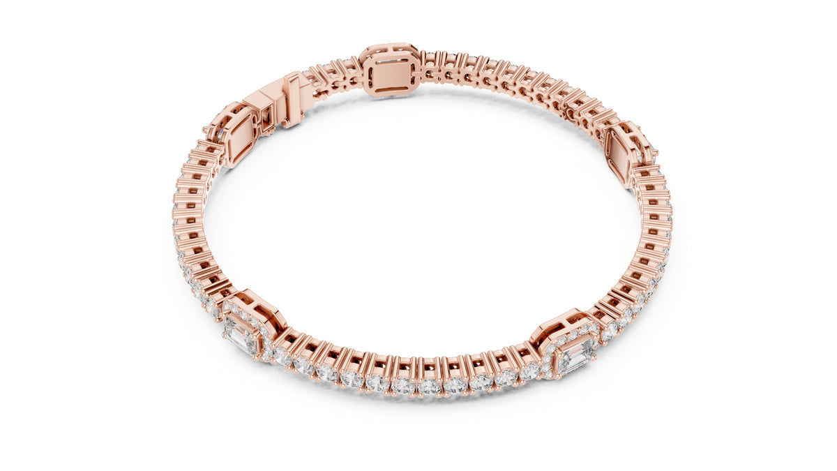 Emerald Halo Station Tennis Chain Rose Gold