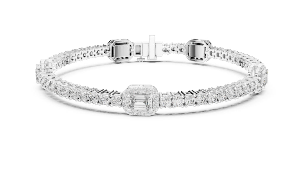 Emerald Halo Station Tennis Chain White Gold