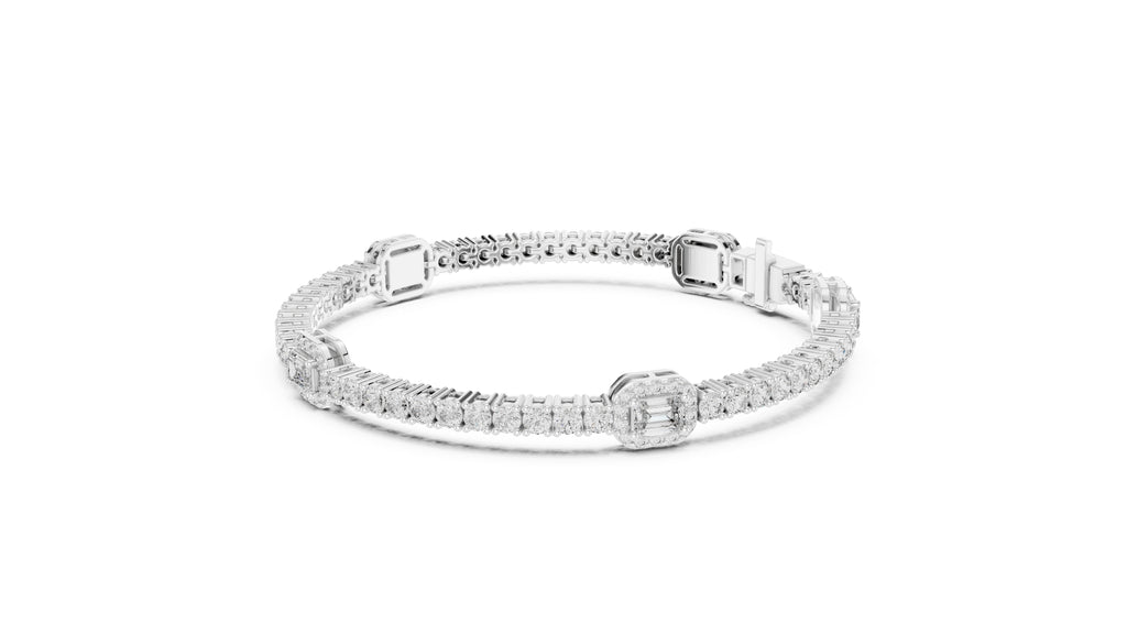 Emerald Halo Station Tennis Chain White Gold
