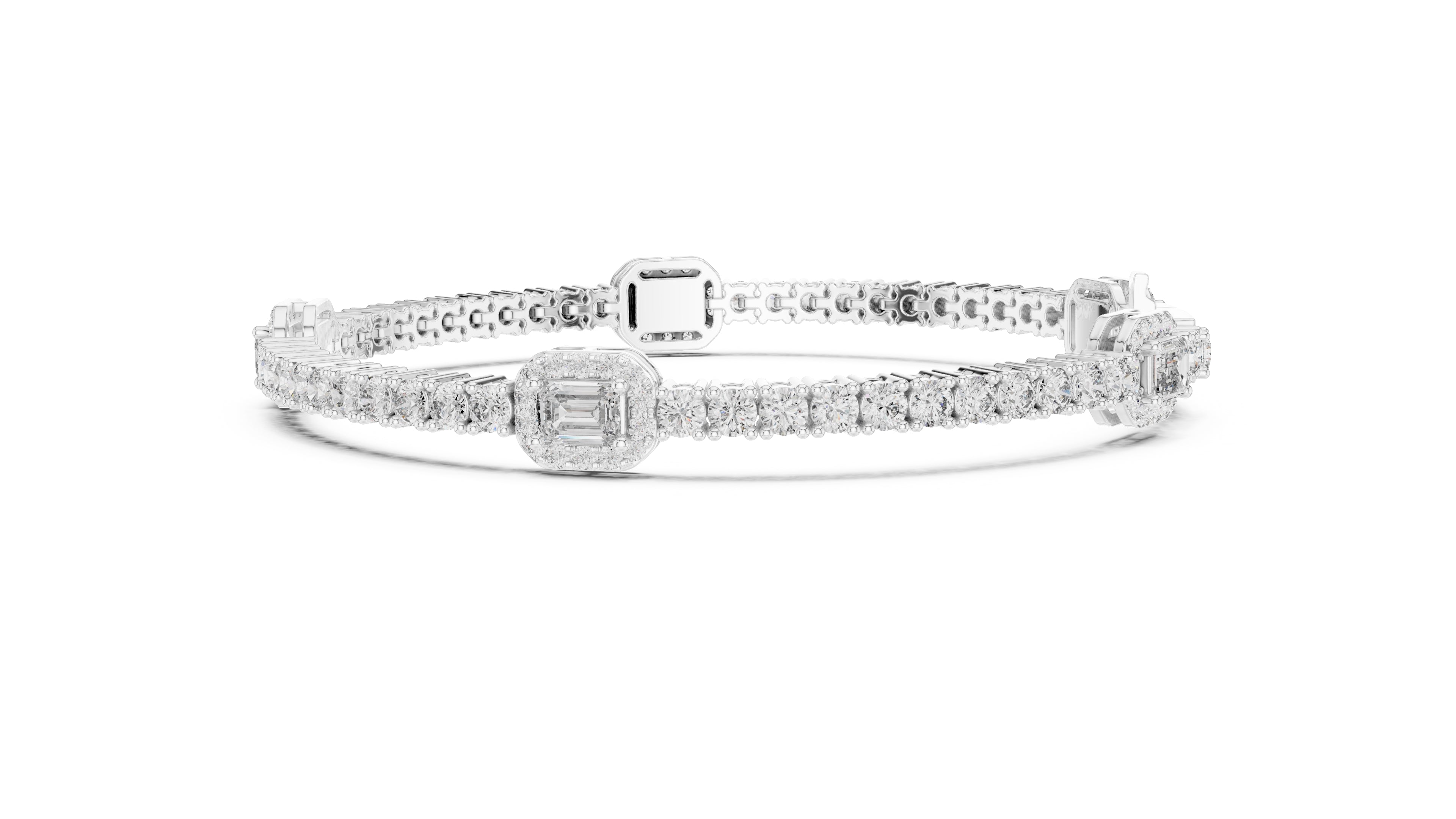 Emerald Halo Station Tennis Chain White Gold