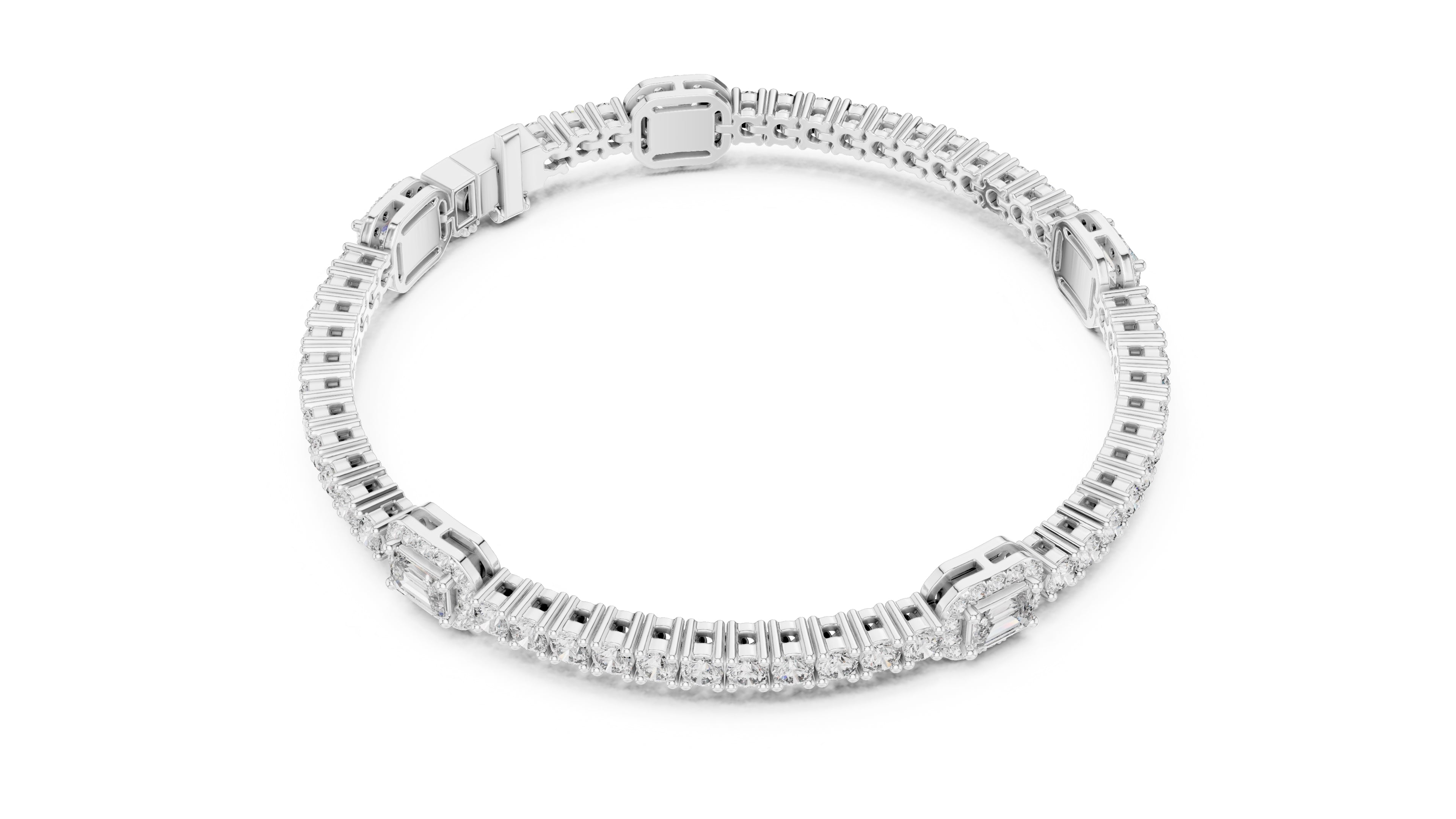 Emerald Halo Station Tennis Chain White Gold