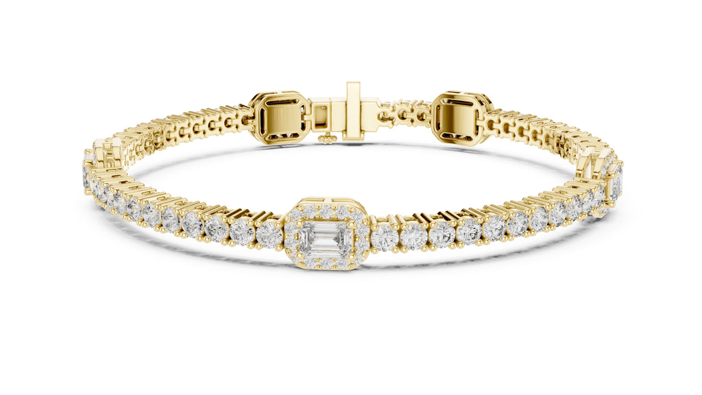 Emerald Halo Station Tennis Chain Yellow Gold