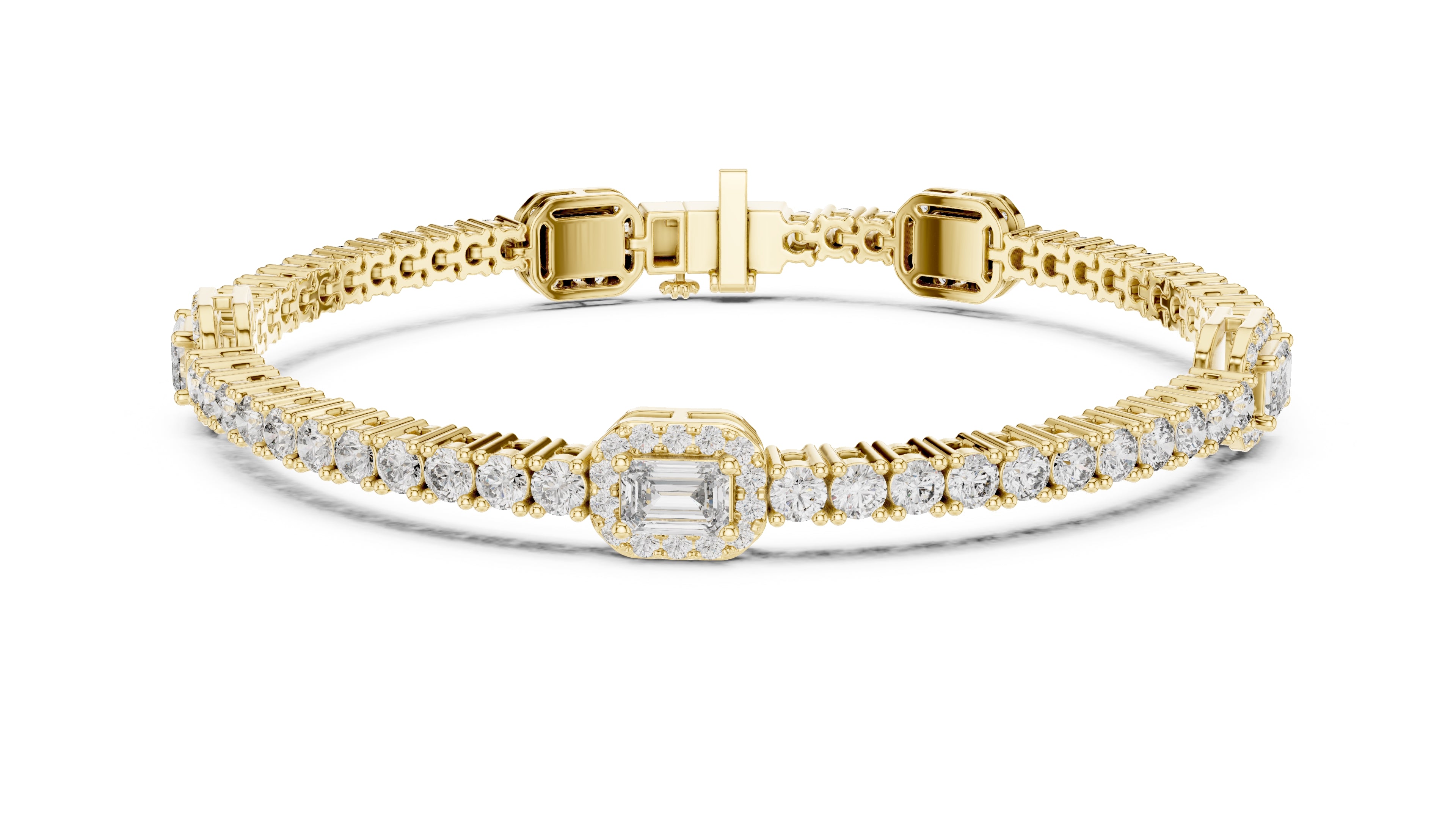 Emerald Halo Station Tennis Chain Yellow Gold