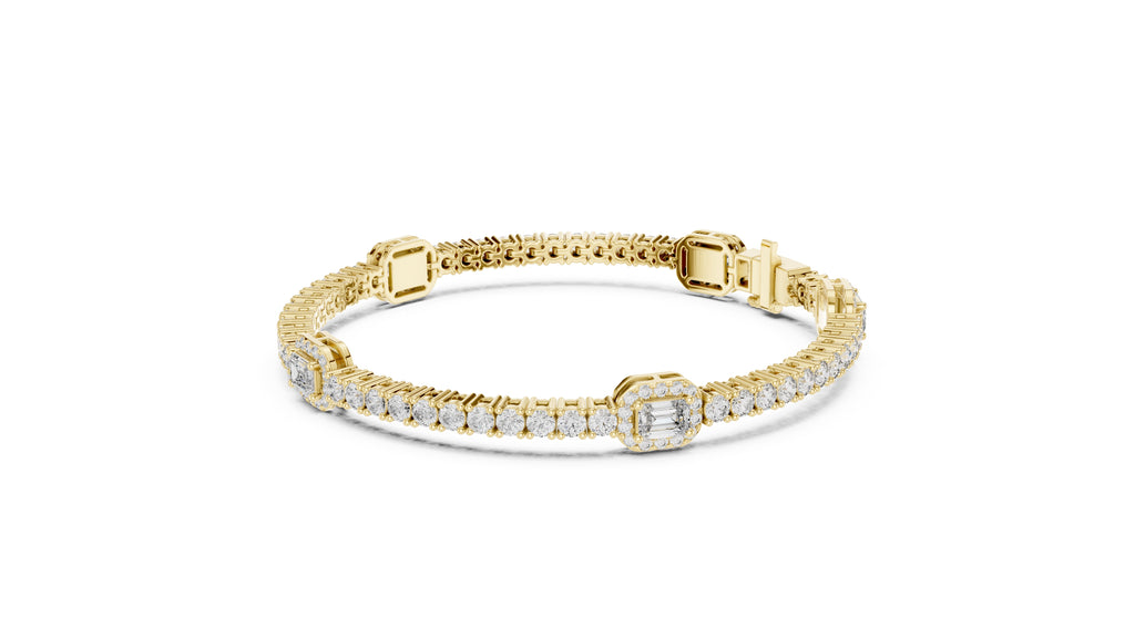 Emerald Halo Station Tennis Chain Yellow Gold