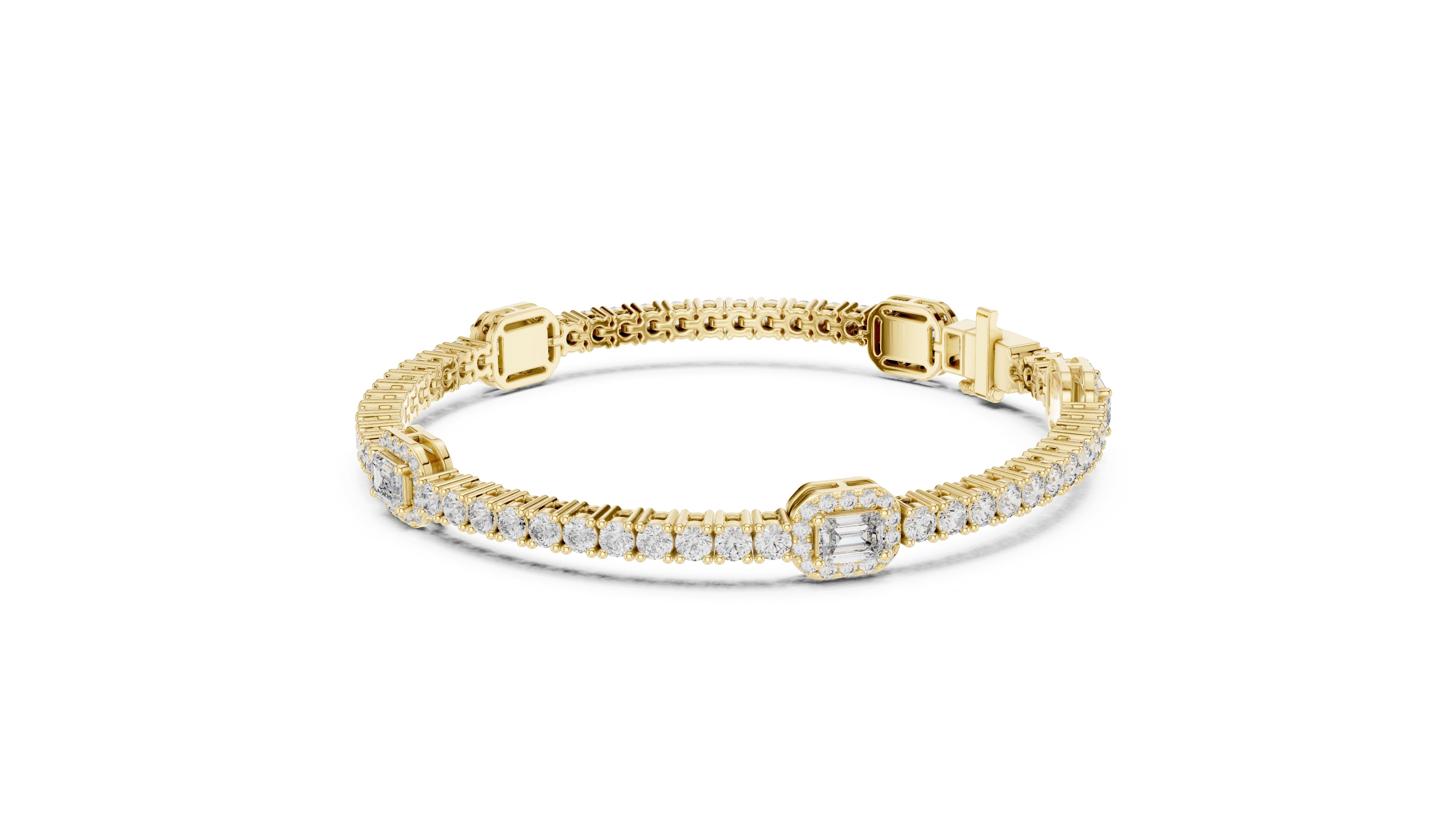 Emerald Halo Station Tennis Chain Yellow Gold