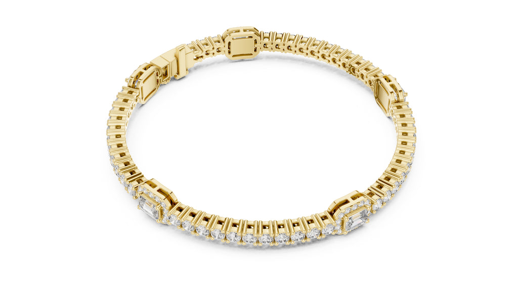 Emerald Halo Station Tennis Chain Yellow Gold