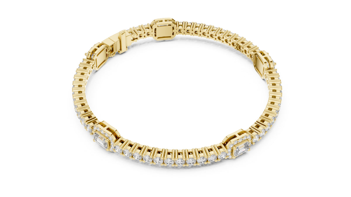 Emerald Halo Station Tennis Chain Yellow Gold