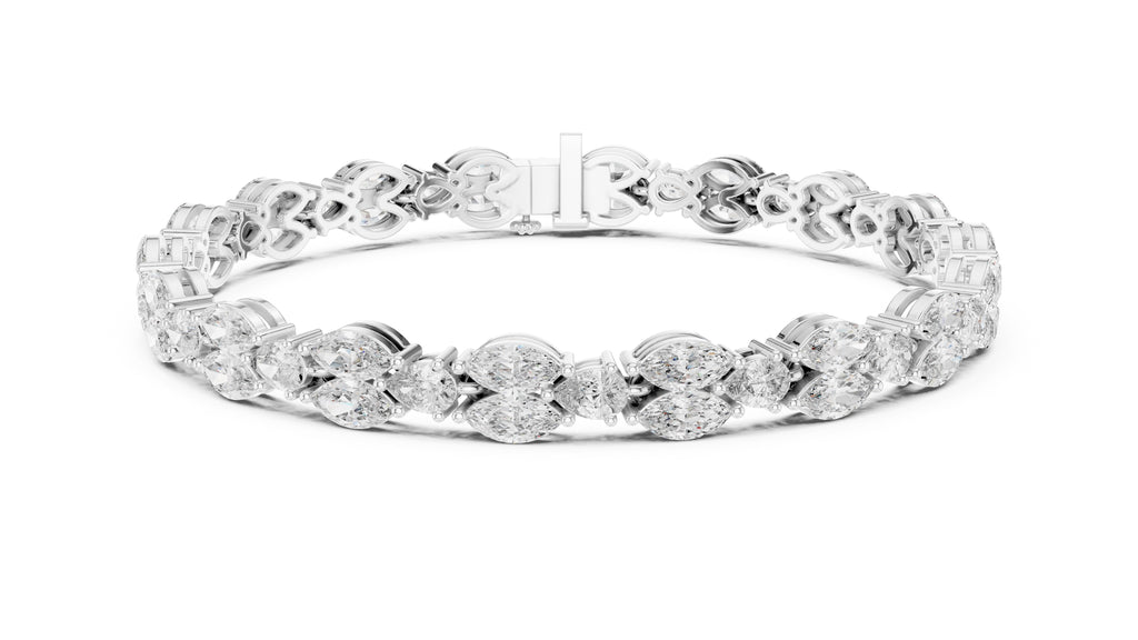 Marquise Mosaic Lab-Grown Tennis Bracelet White Gold