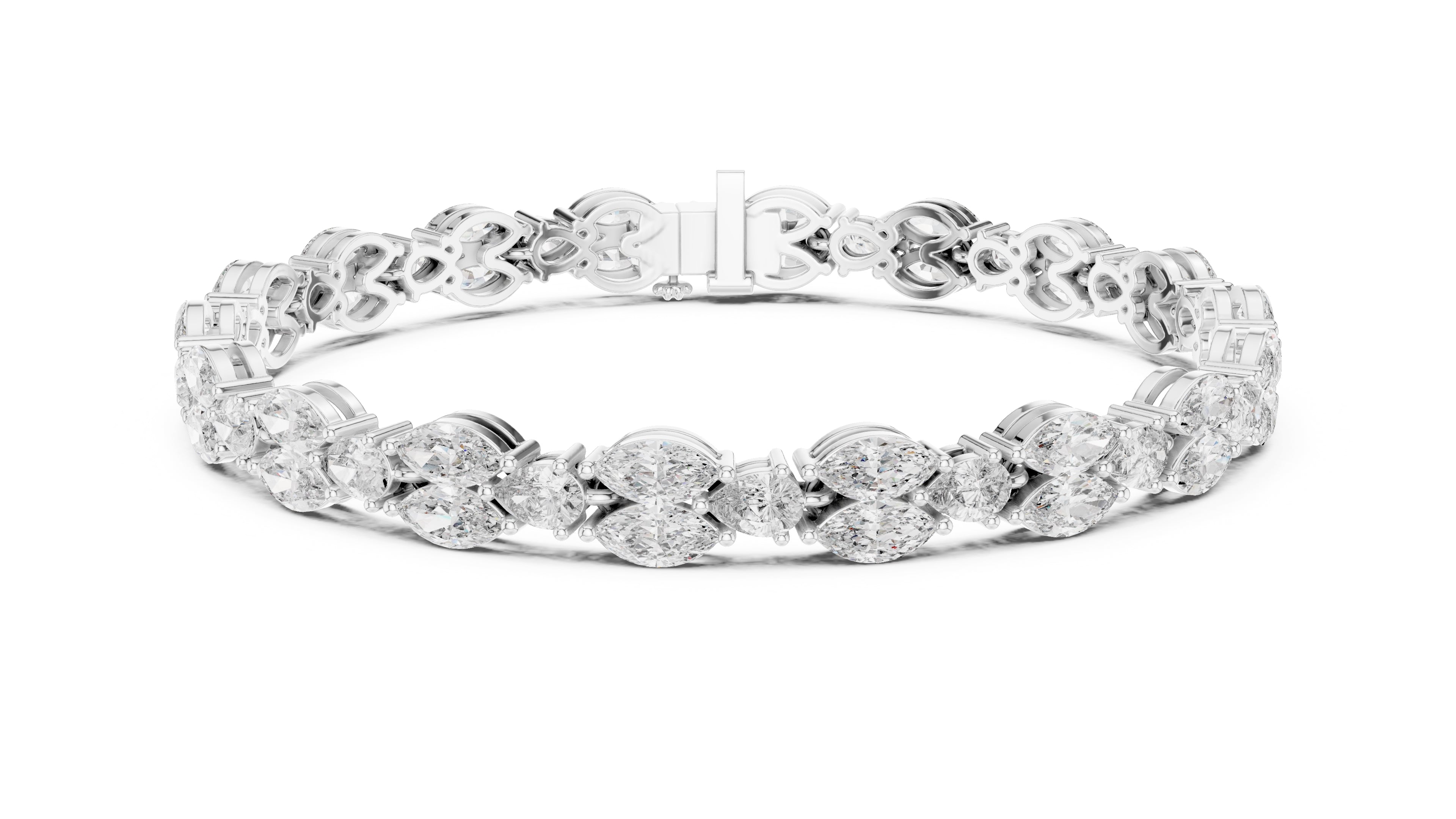 Marquise Mosaic Lab-Grown Tennis Bracelet White Gold