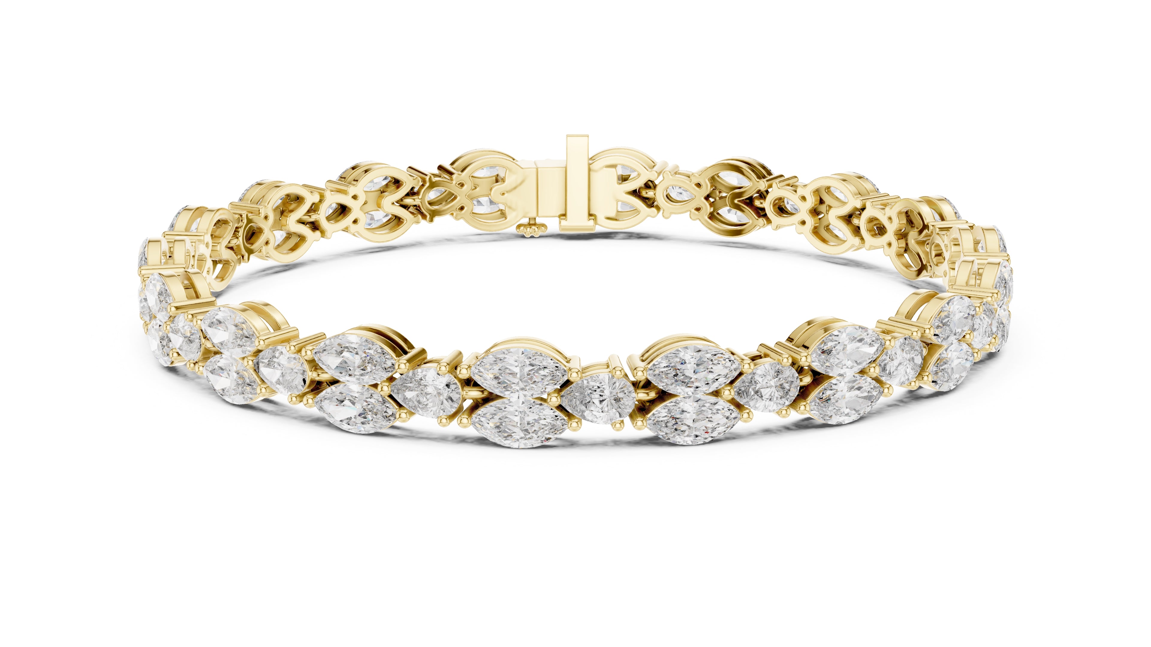 Marquise Mosaic Lab-Grown Tennis Bracelet Yellow Gold