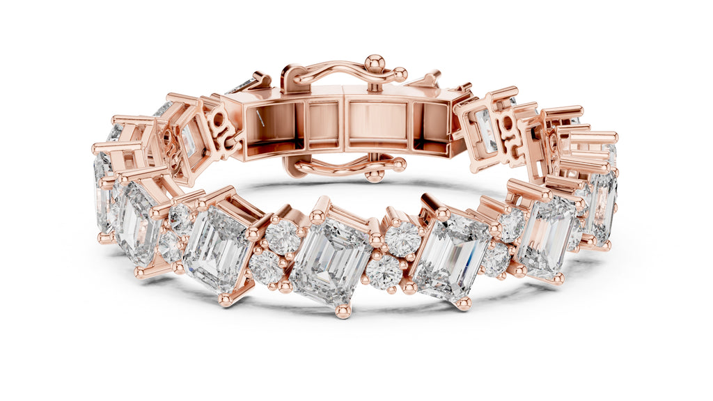 Emerald & Round Alternating Lab-Grown Tennis Bracelet Rose Gold