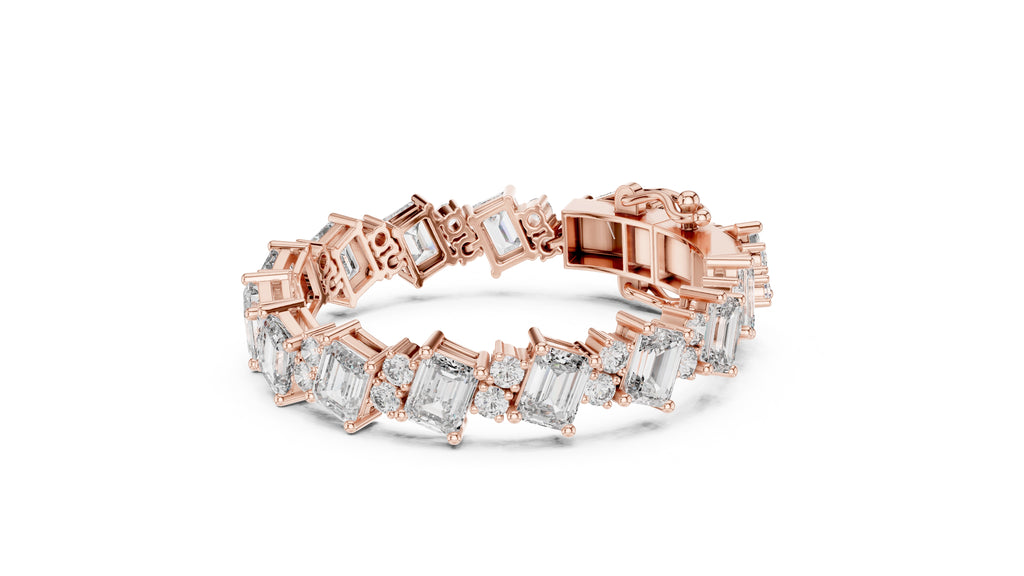 Emerald & Round Alternating Lab-Grown Tennis Bracelet Rose Gold