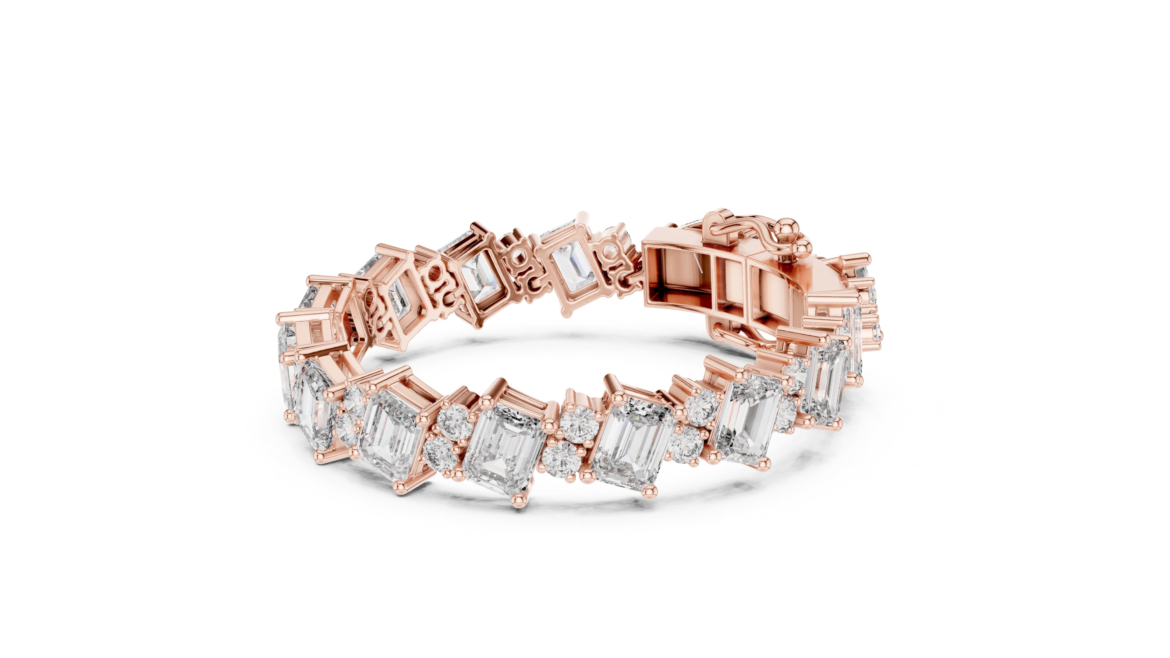 Emerald & Round Alternating Lab-Grown Tennis Bracelet Rose Gold