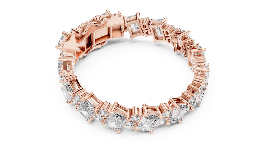 Emerald & Round Alternating Lab-Grown Tennis Bracelet Rose Gold