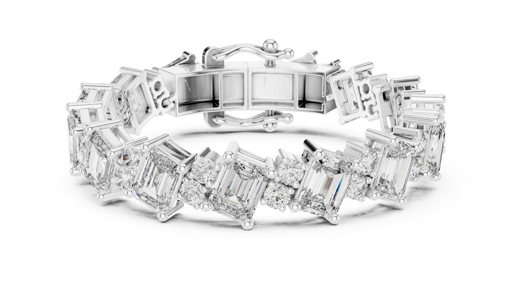 Emerald & Round Alternating Lab-Grown Tennis Bracelet White Gold