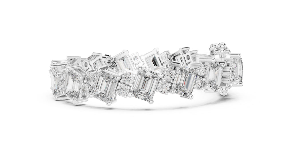 Emerald & Round Alternating Lab-Grown Tennis Bracelet White Gold