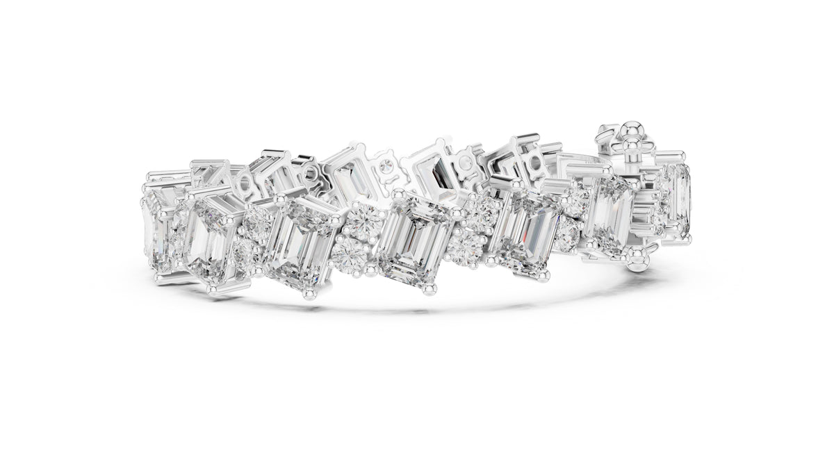 Emerald & Round Alternating Lab-Grown Tennis Bracelet White Gold