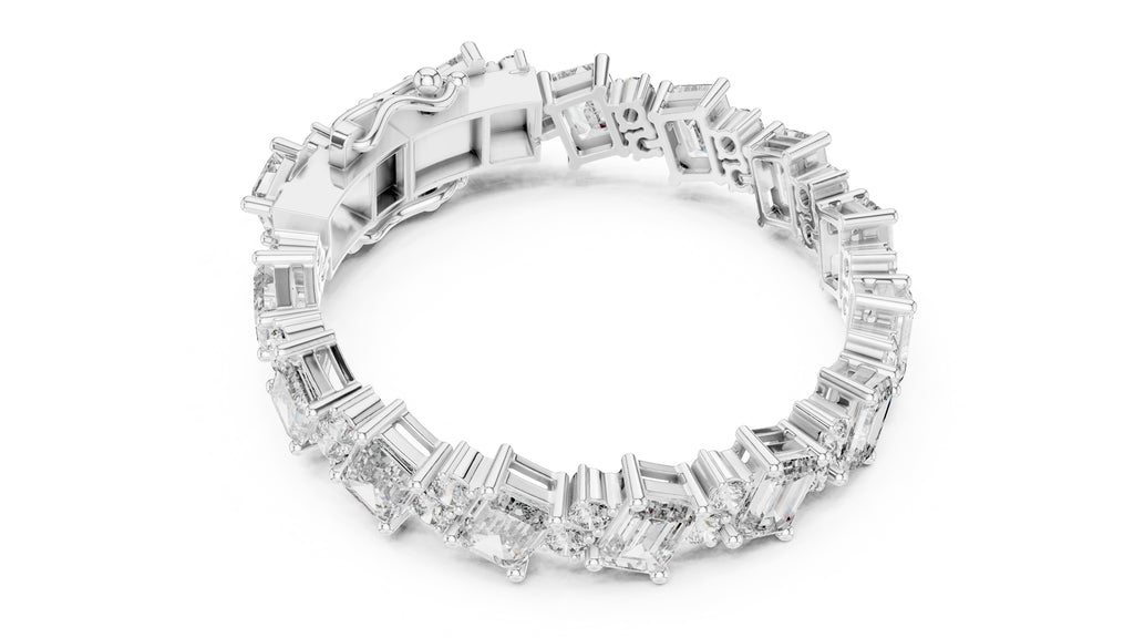 Emerald & Round Alternating Lab-Grown Tennis Bracelet White Gold