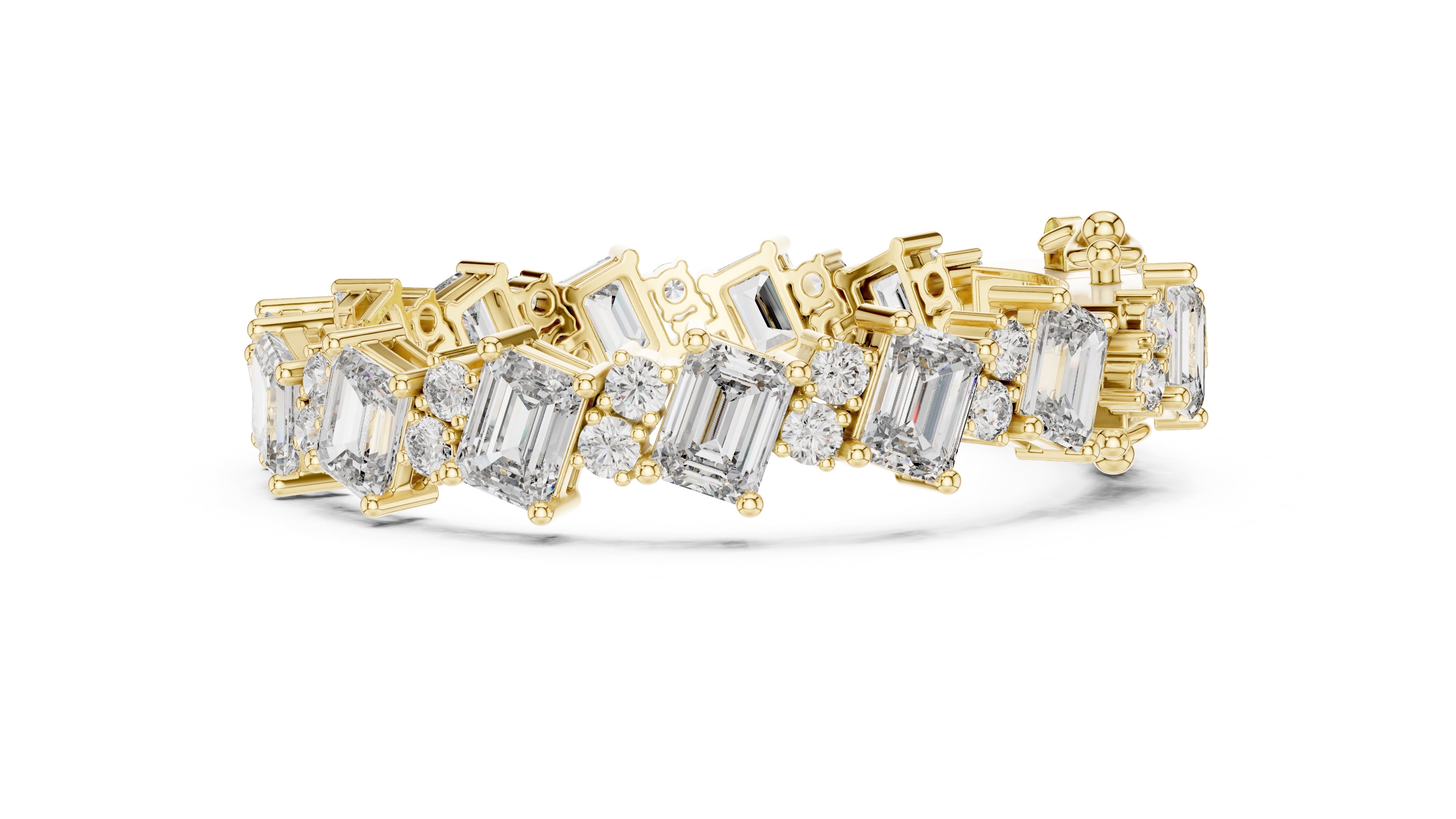 Emerald & Round Alternating Lab-Grown Tennis Bracelet Yellow Gold