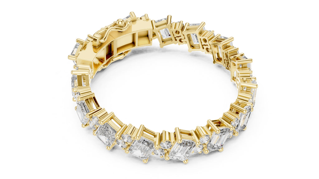 Emerald & Round Alternating Lab-Grown Tennis Bracelet Yellow Gold