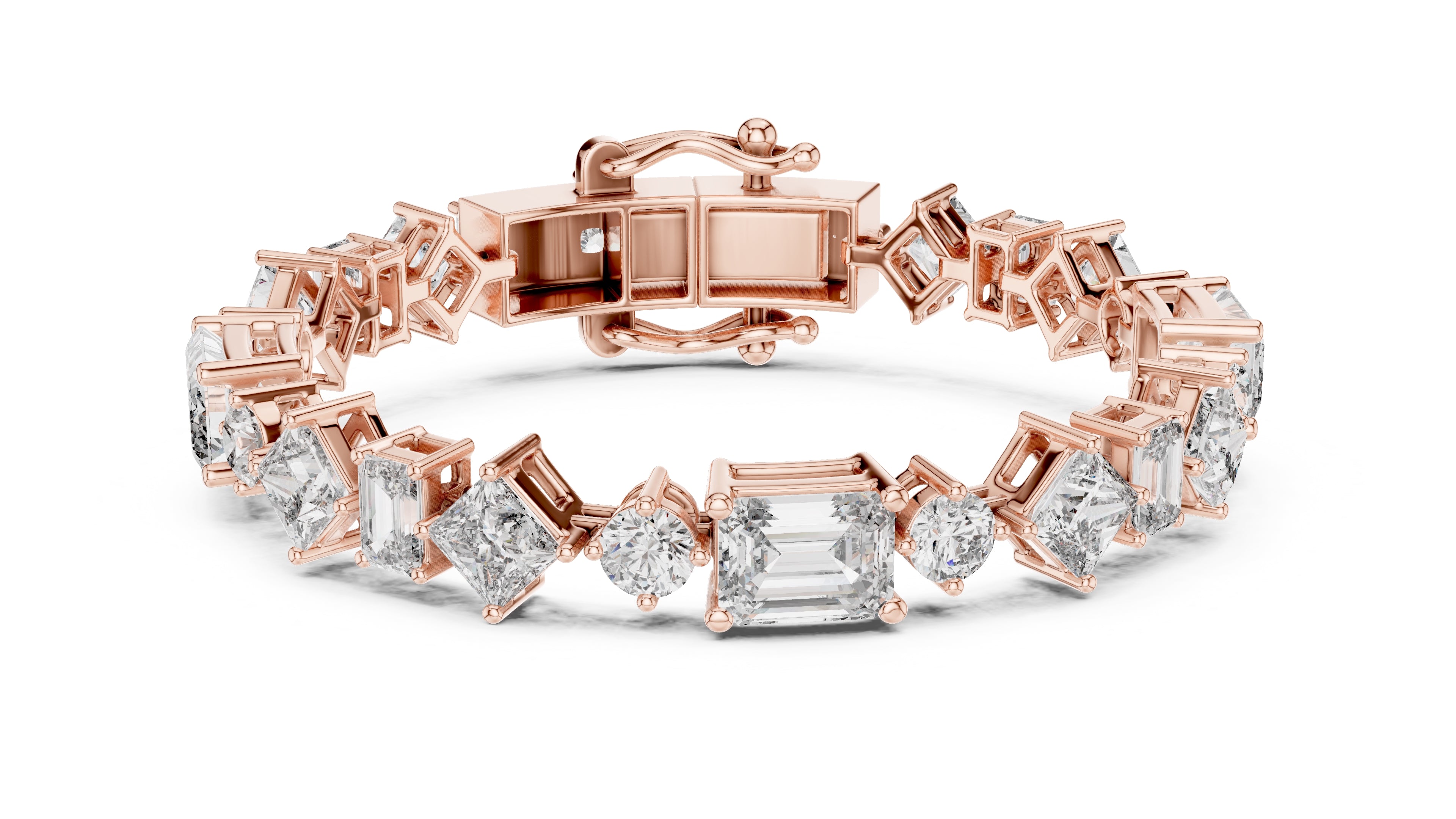 Multi-Cut Symphony Lab-Grown Tennis Bracelet Rose Gold