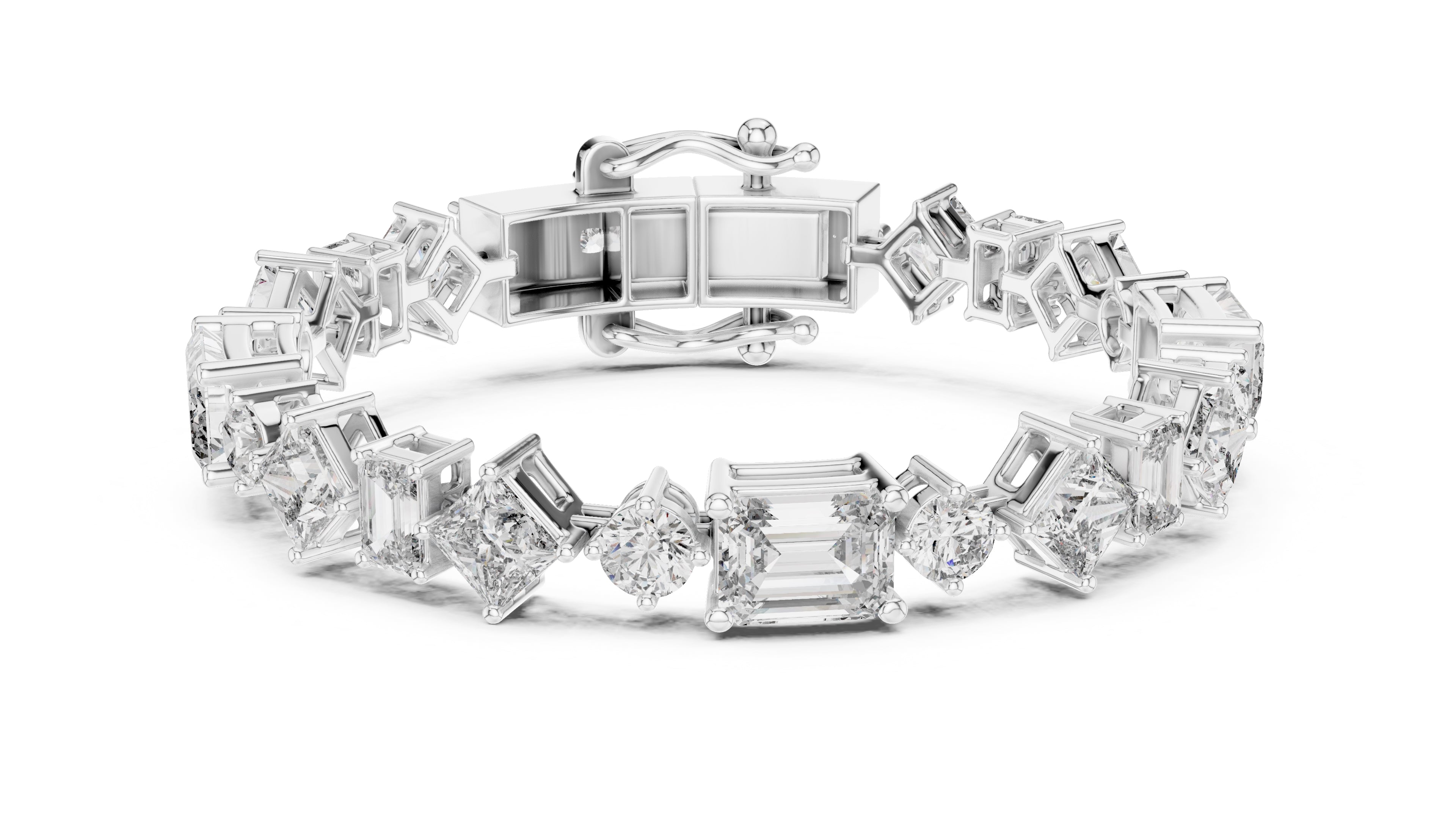 Multi-Cut Symphony Lab-Grown Tennis Bracelet White Gold