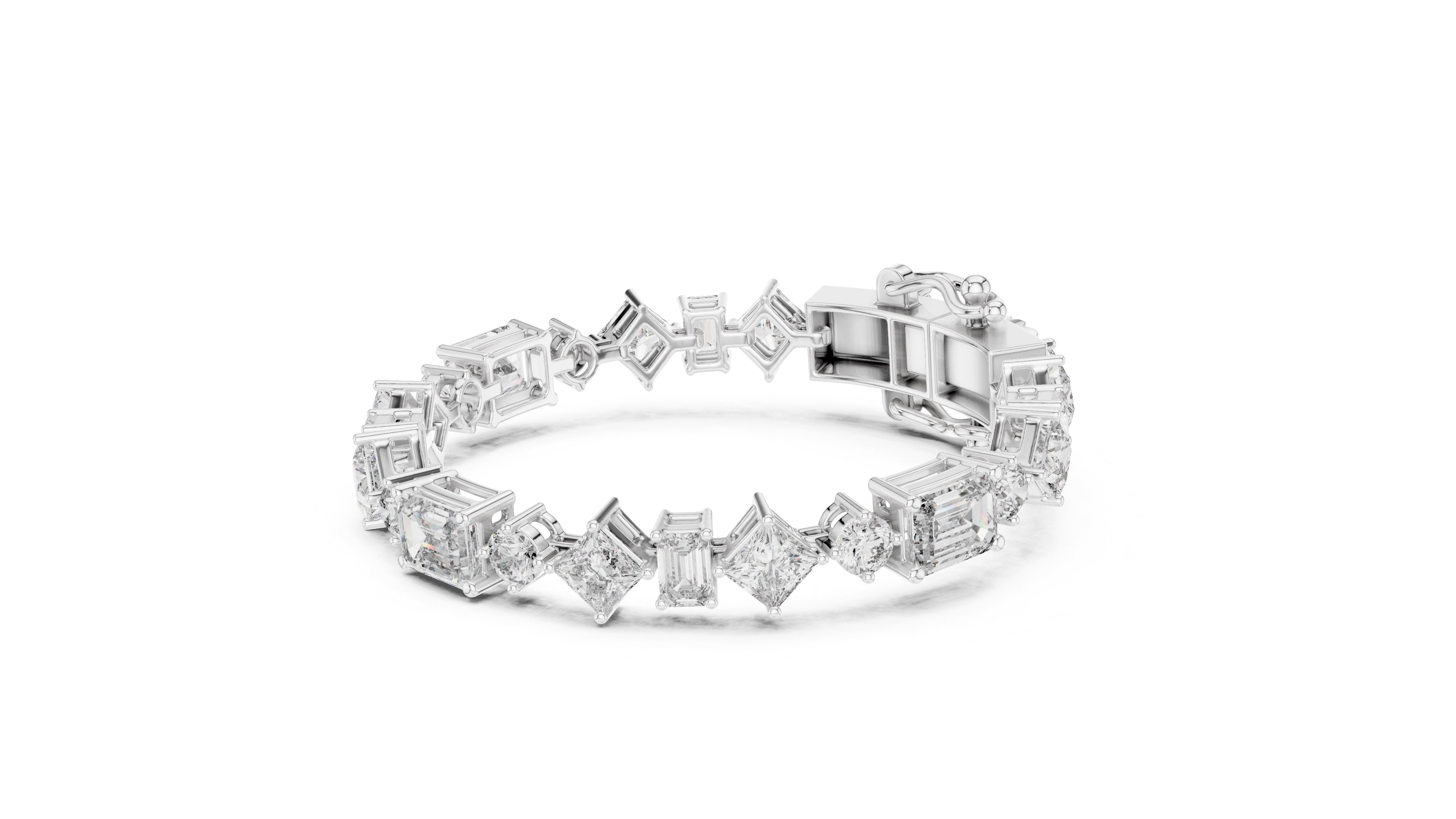 Multi-Cut Symphony Lab-Grown Tennis Bracelet White Gold