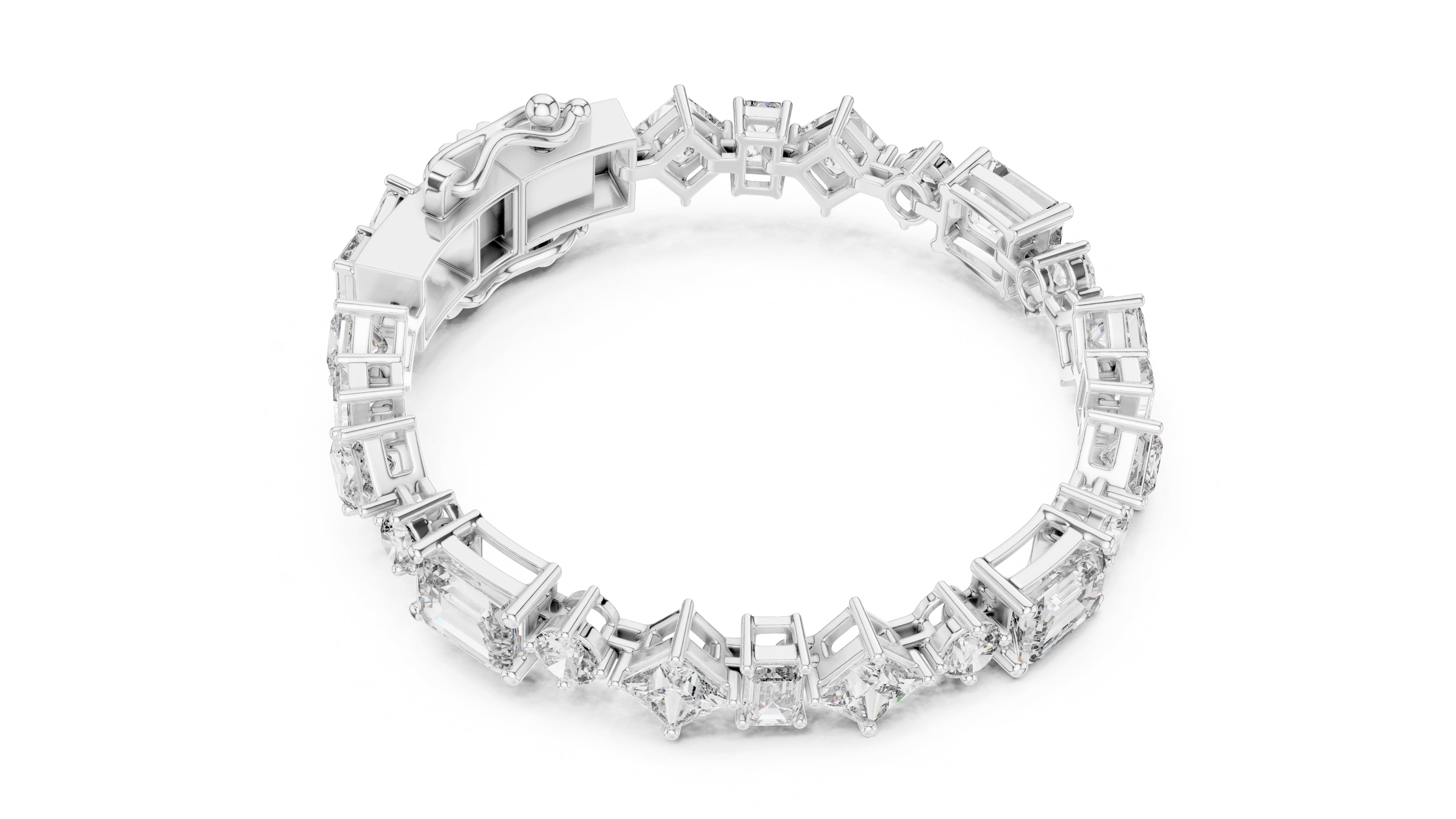 Multi-Cut Symphony Lab-Grown Tennis Bracelet White Gold