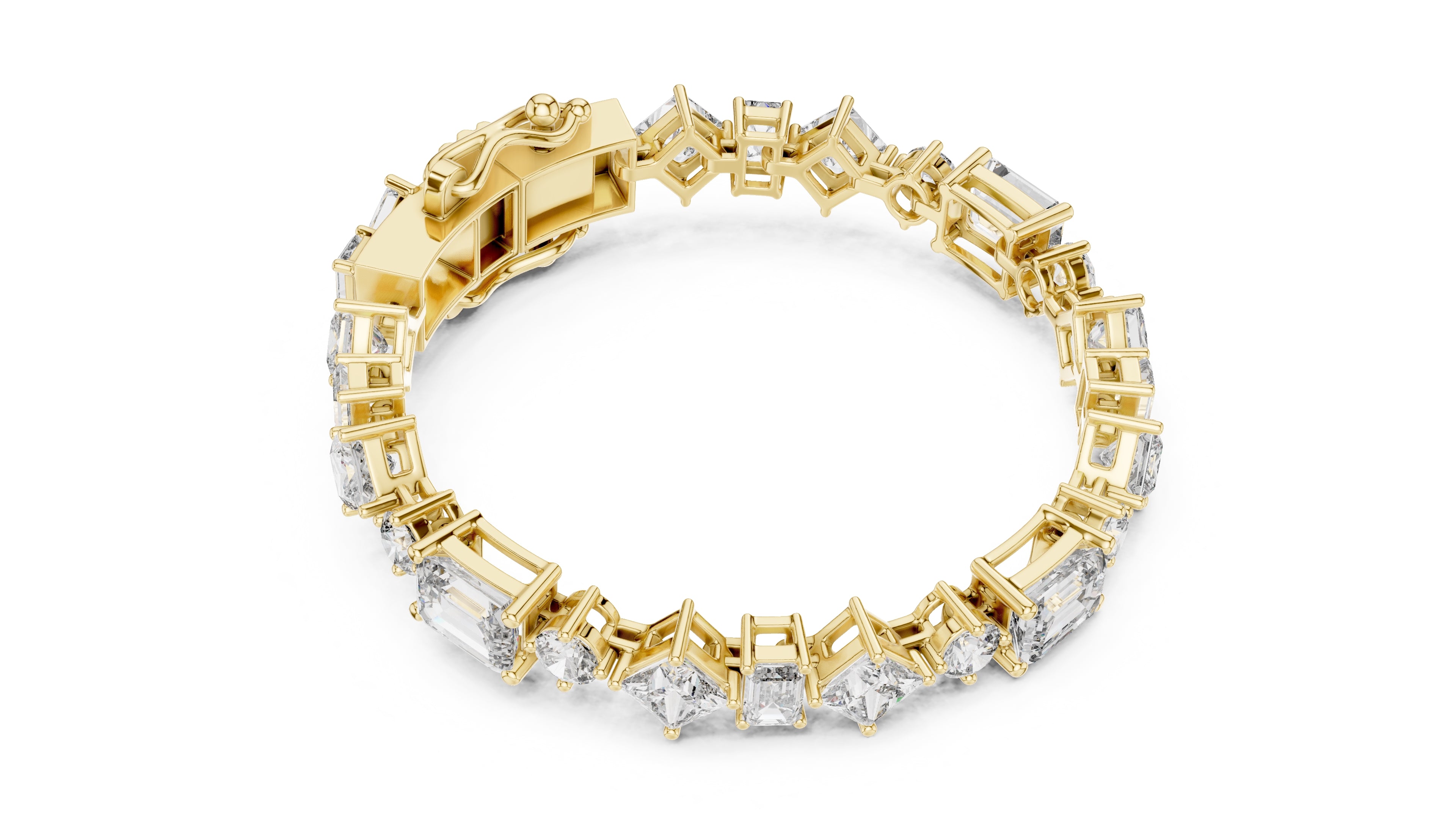 Multi-Cut Symphony Lab-Grown Tennis Bracelet Yellow Gold