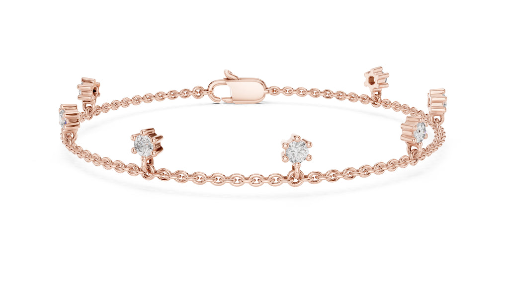 Dangling Solitaire Lab-Grown Tennis Chain Bracelet Rose Gold