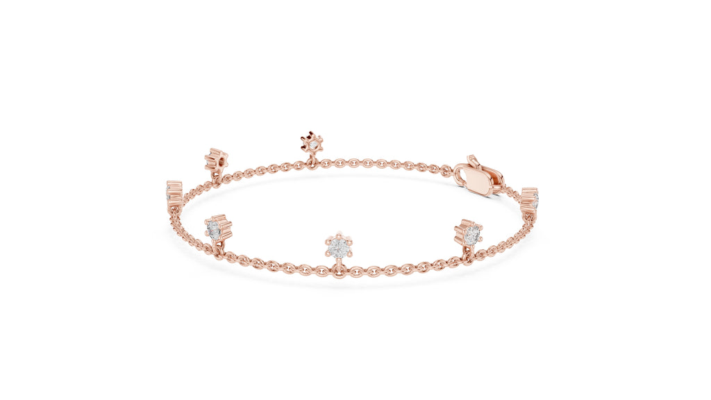 Dangling Solitaire Lab-Grown Tennis Chain Bracelet Rose Gold