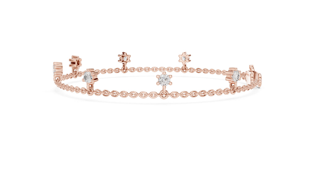 Dangling Solitaire Lab-Grown Tennis Chain Bracelet Rose Gold