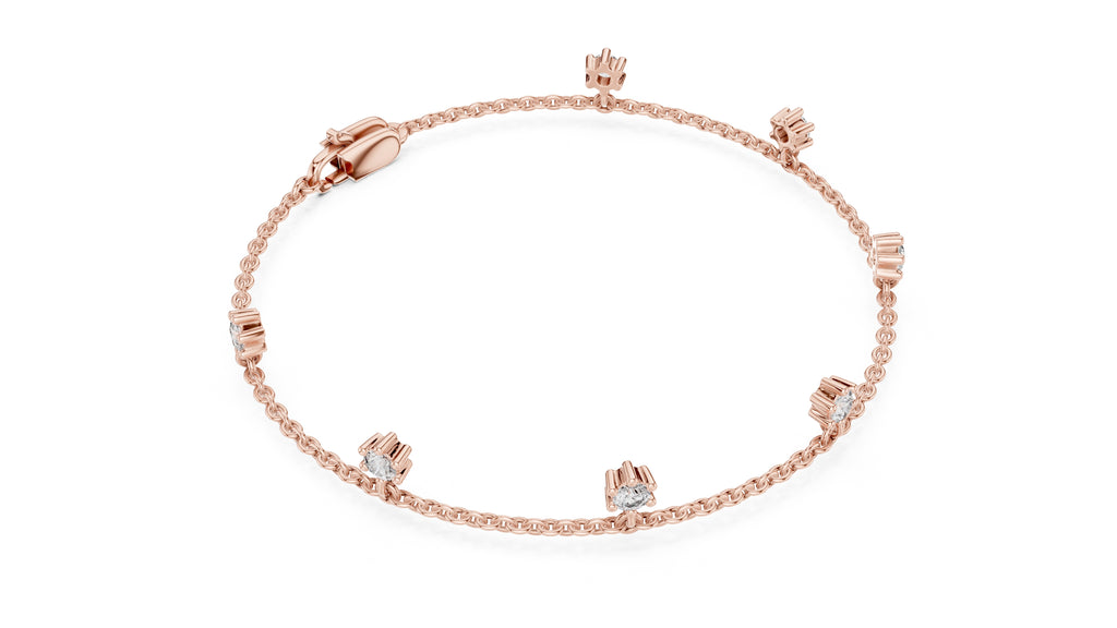 Dangling Solitaire Lab-Grown Tennis Chain Bracelet Rose Gold