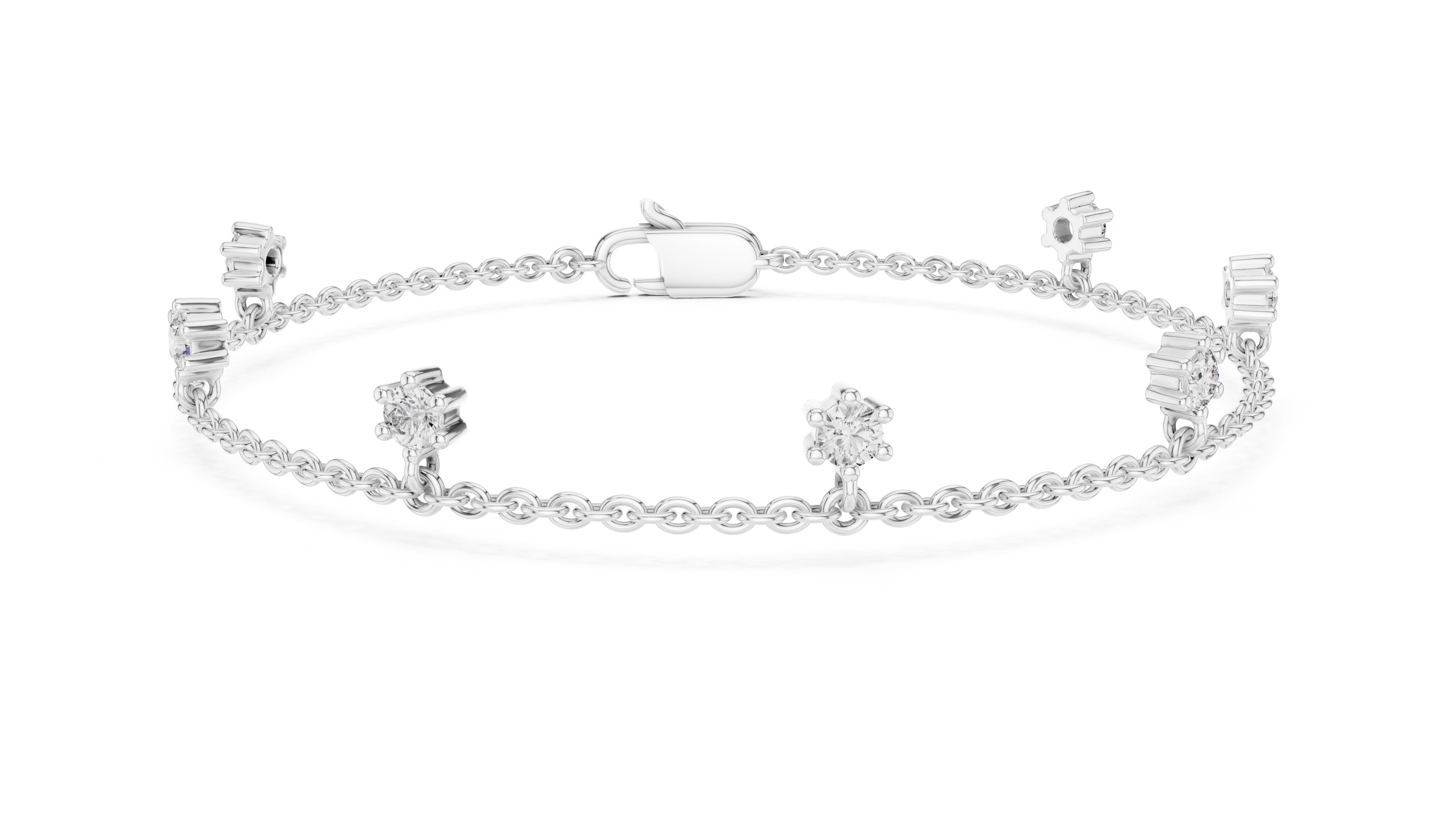 Dangling Solitaire Lab-Grown Tennis Chain Bracelet White Gold