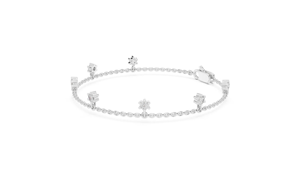 Dangling Solitaire Lab-Grown Tennis Chain Bracelet White Gold