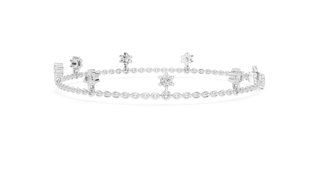 Dangling Solitaire Lab-Grown Tennis Chain Bracelet White Gold