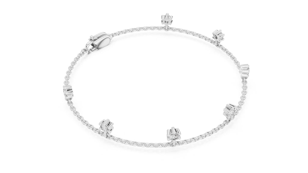 Dangling Solitaire Lab-Grown Tennis Chain Bracelet White Gold