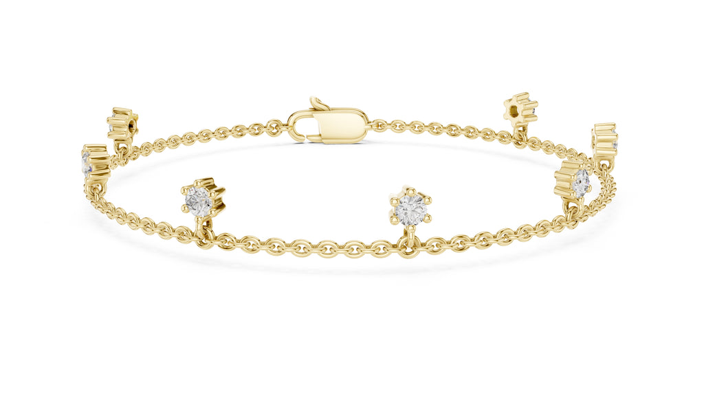 Dangling Solitaire Lab-Grown Tennis Chain Bracelet Yellow Gold