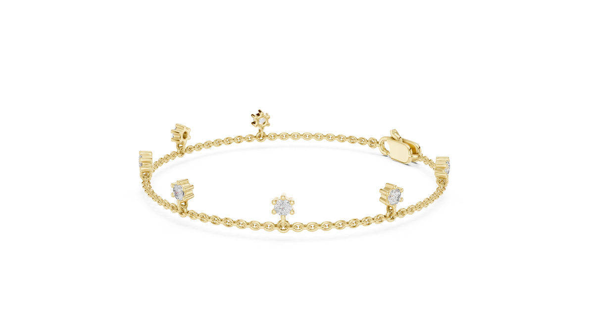 Dangling Solitaire Lab-Grown Tennis Chain Bracelet Yellow Gold