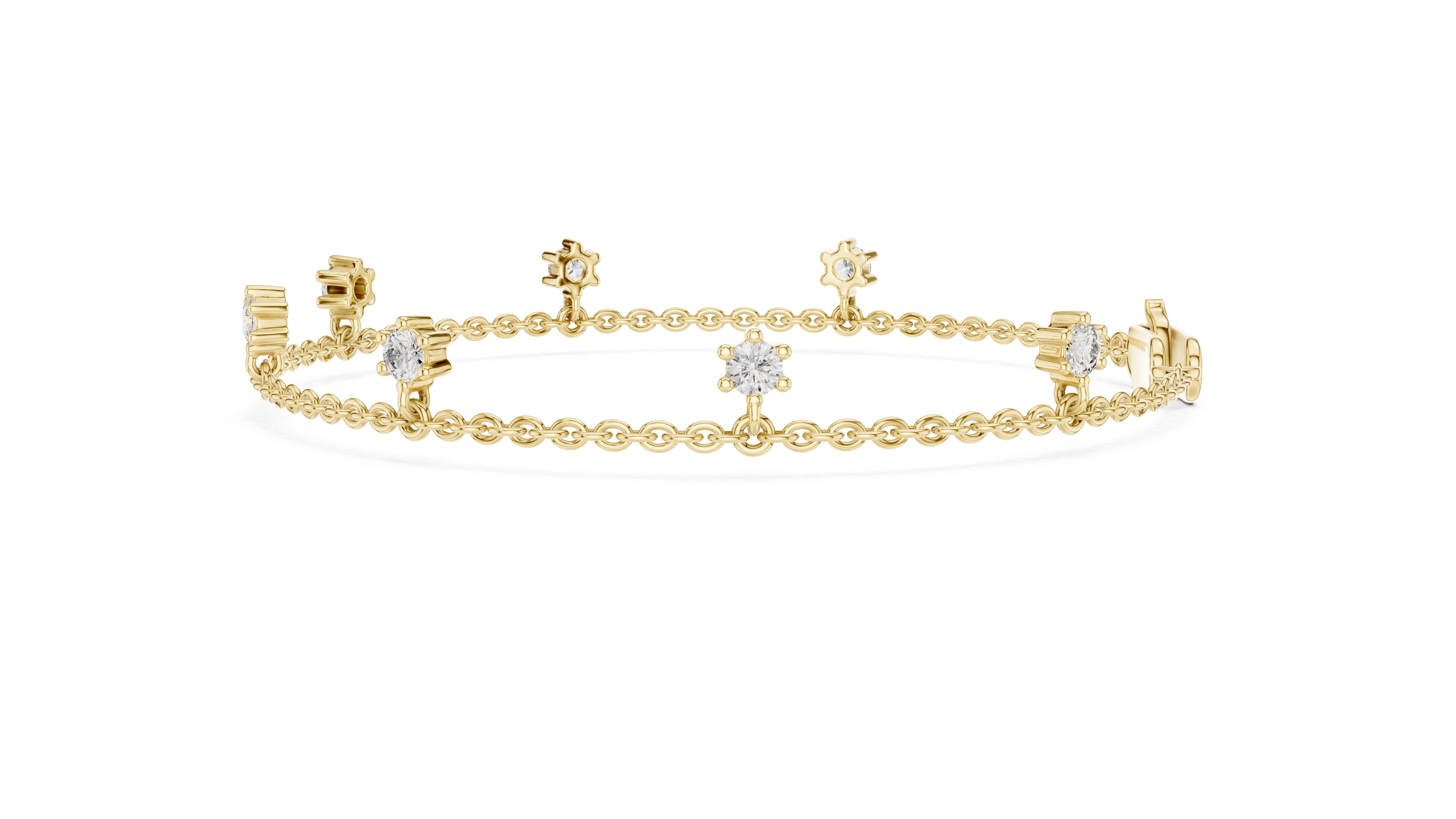 Dangling Solitaire Lab-Grown Tennis Chain Bracelet Yellow Gold