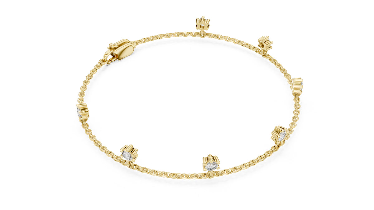 Dangling Solitaire Lab-Grown Tennis Chain Bracelet Yellow Gold