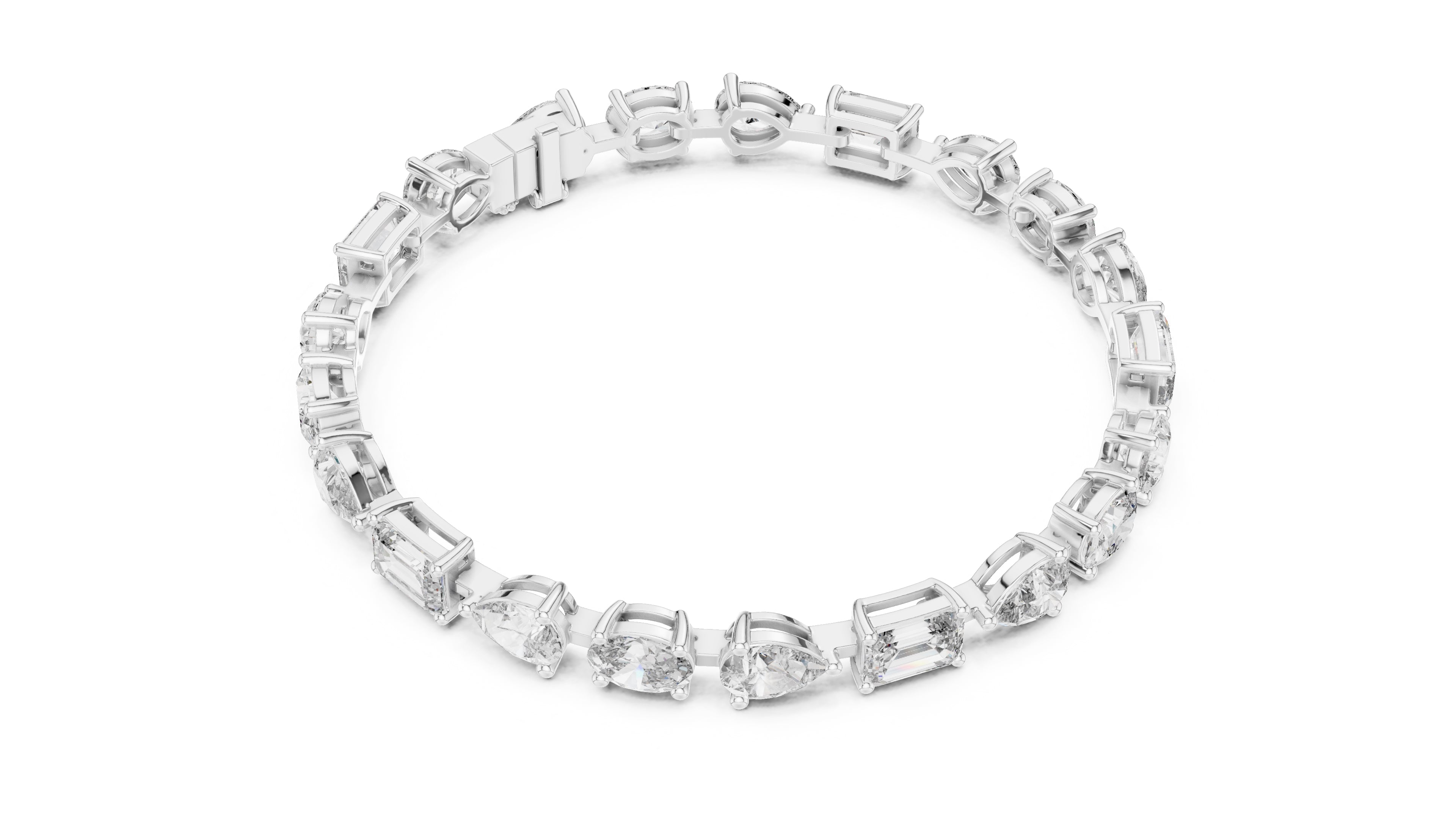 Multi-Cut Fancy Lab-Grown Tennis Bracelet White Gold