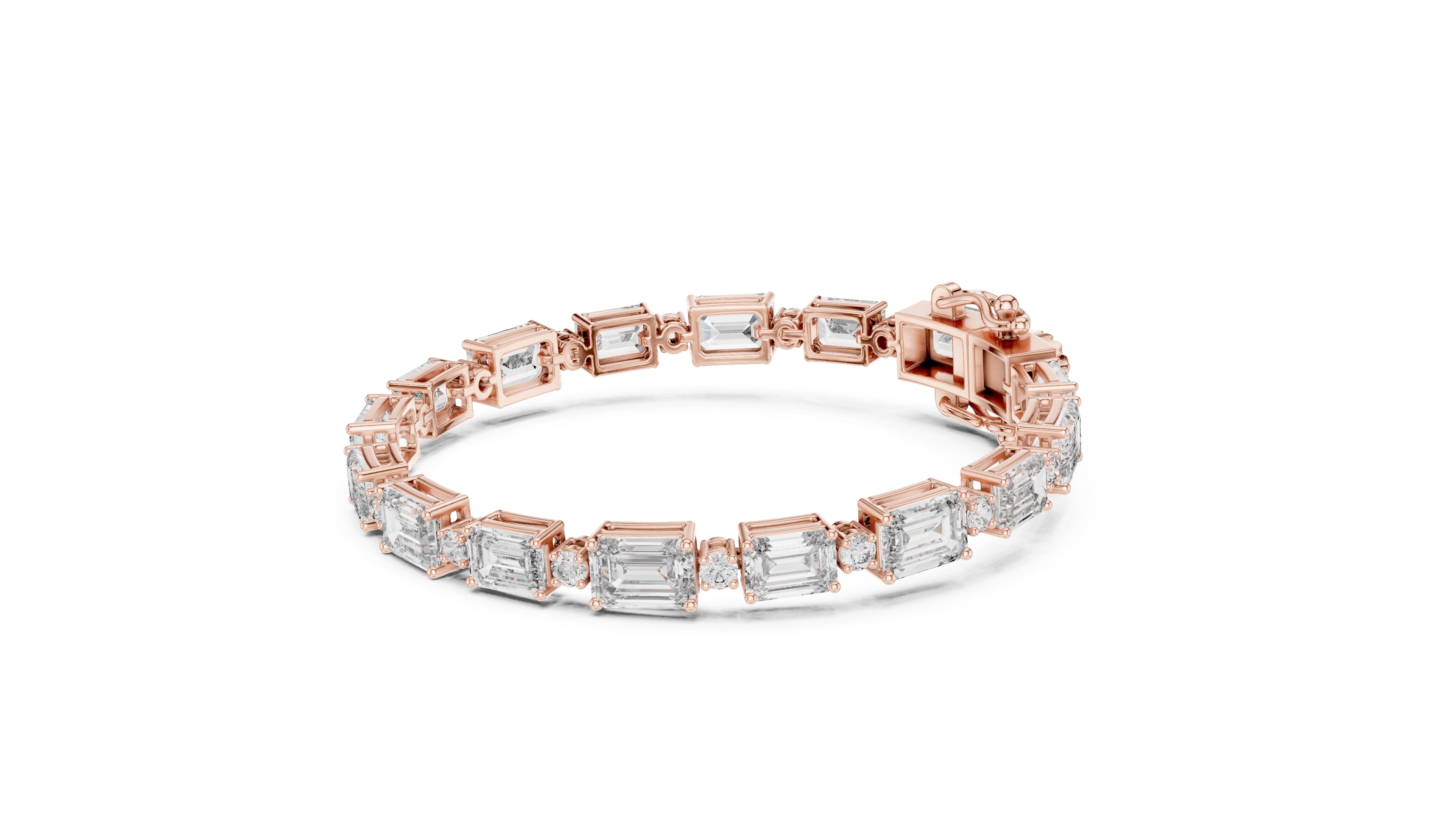 Grand Emerald Step Lab-Grown Tennis Bracelet Rose Gold